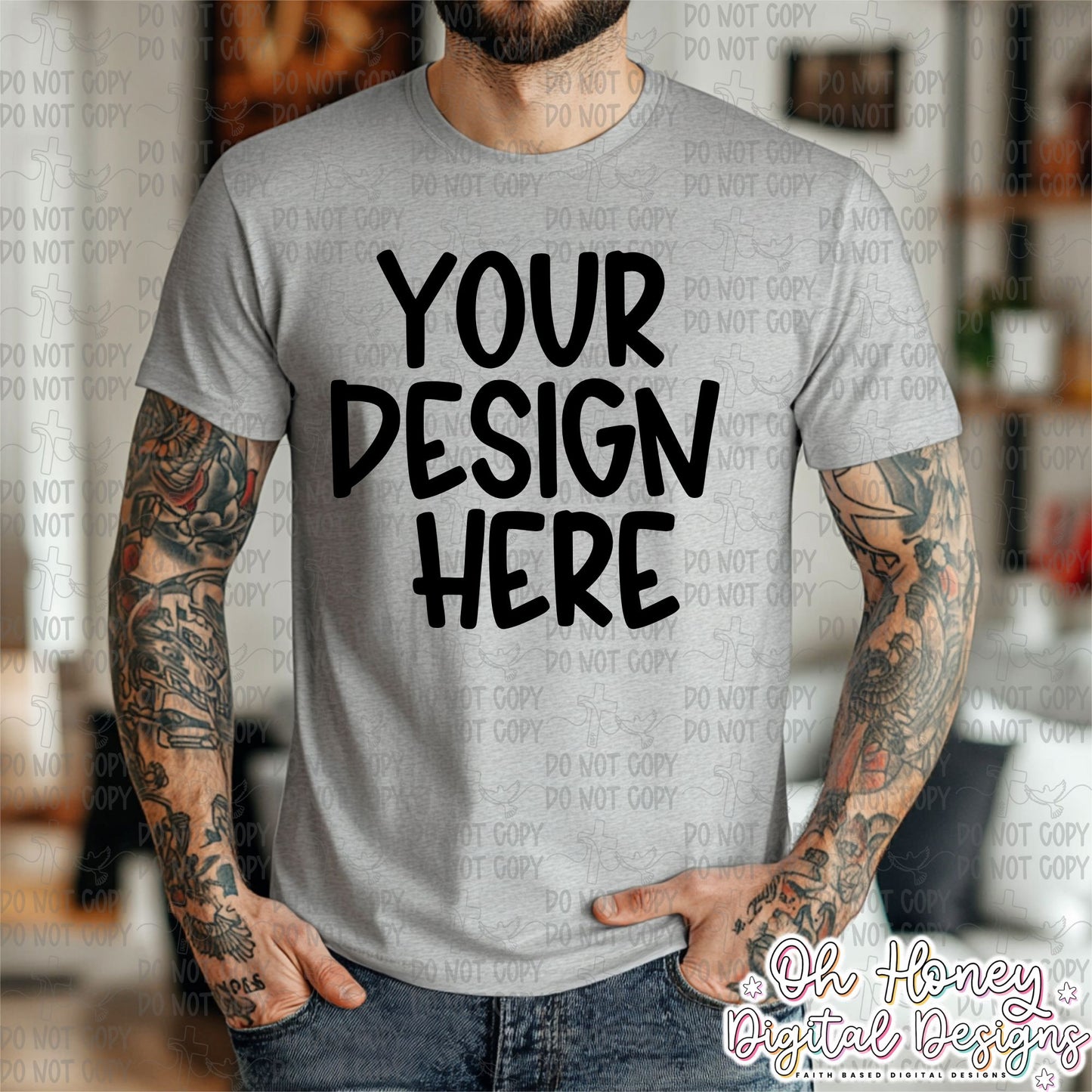 Unbranded Grey T-Shirt - Men - Tattoo - Mockup