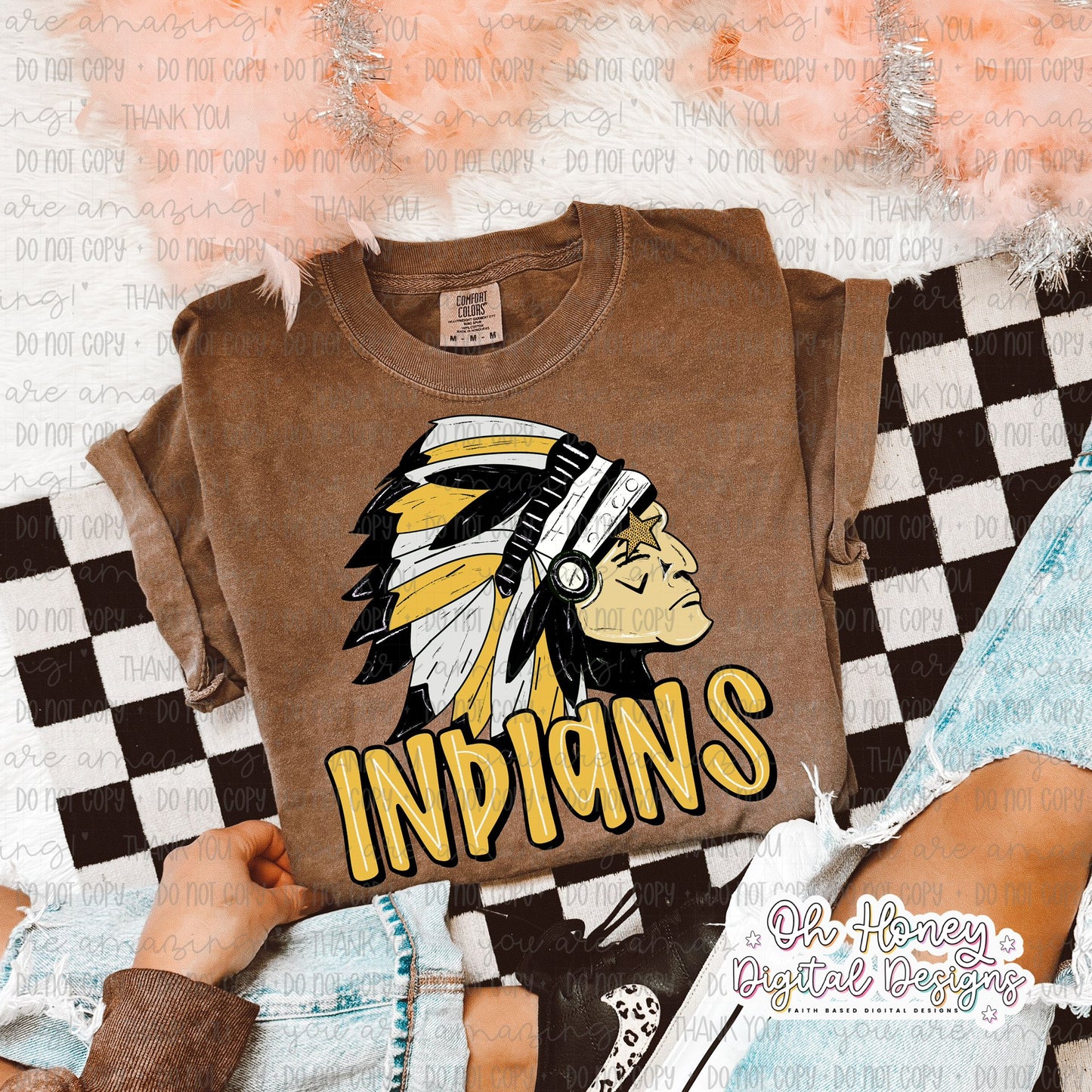 Yellow & Black Indians - Mascot - PNG JUNE 2025