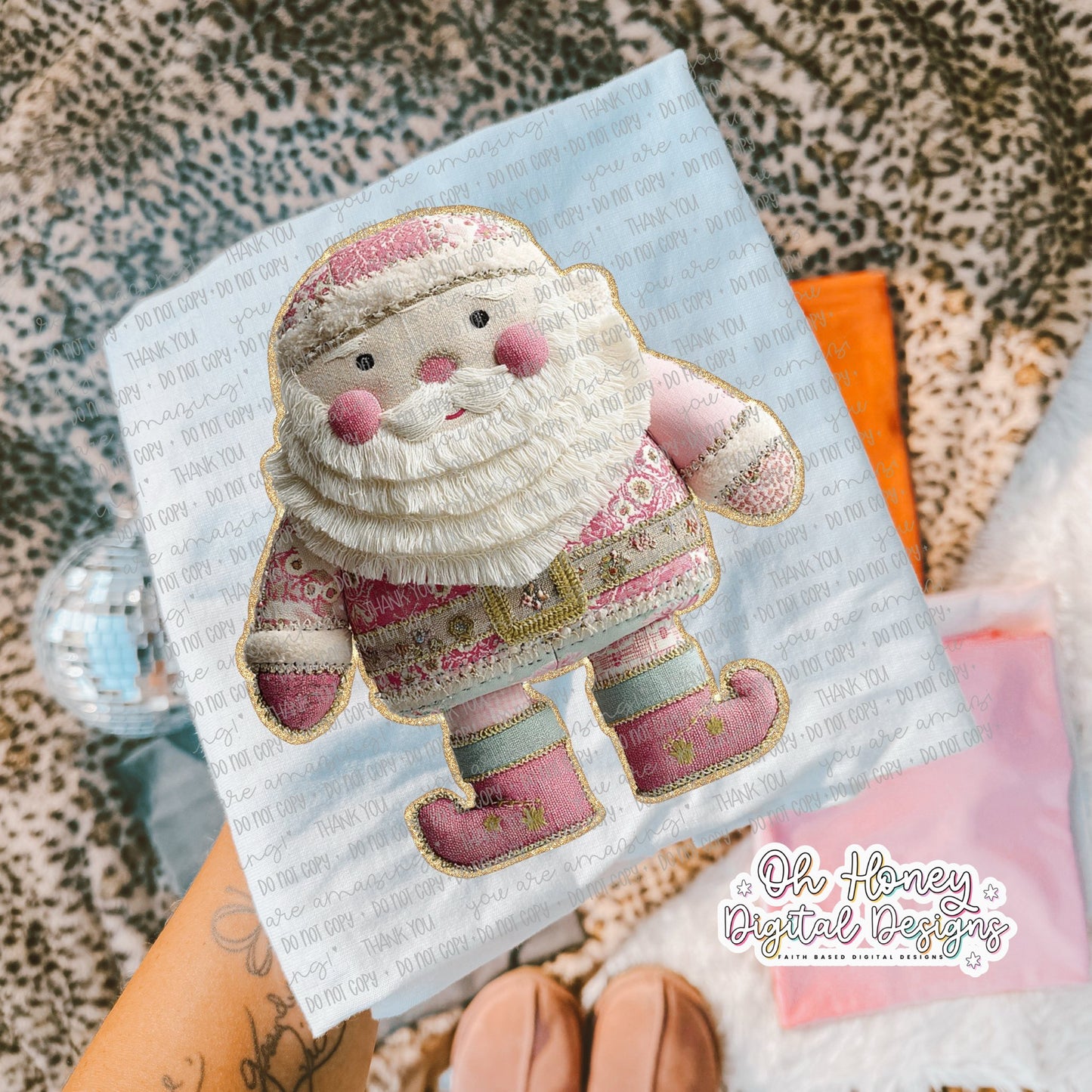 Pink Patchwork Santa - PNG - NOVEMBER 2025