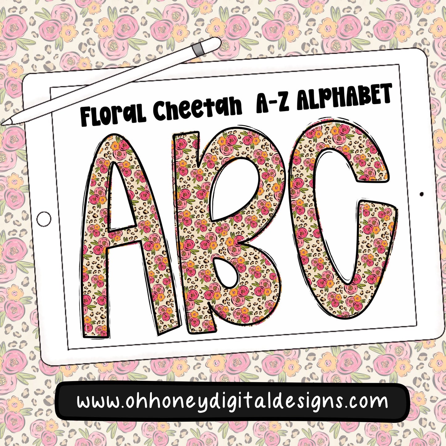 Floral Cheetah Alphabet Set