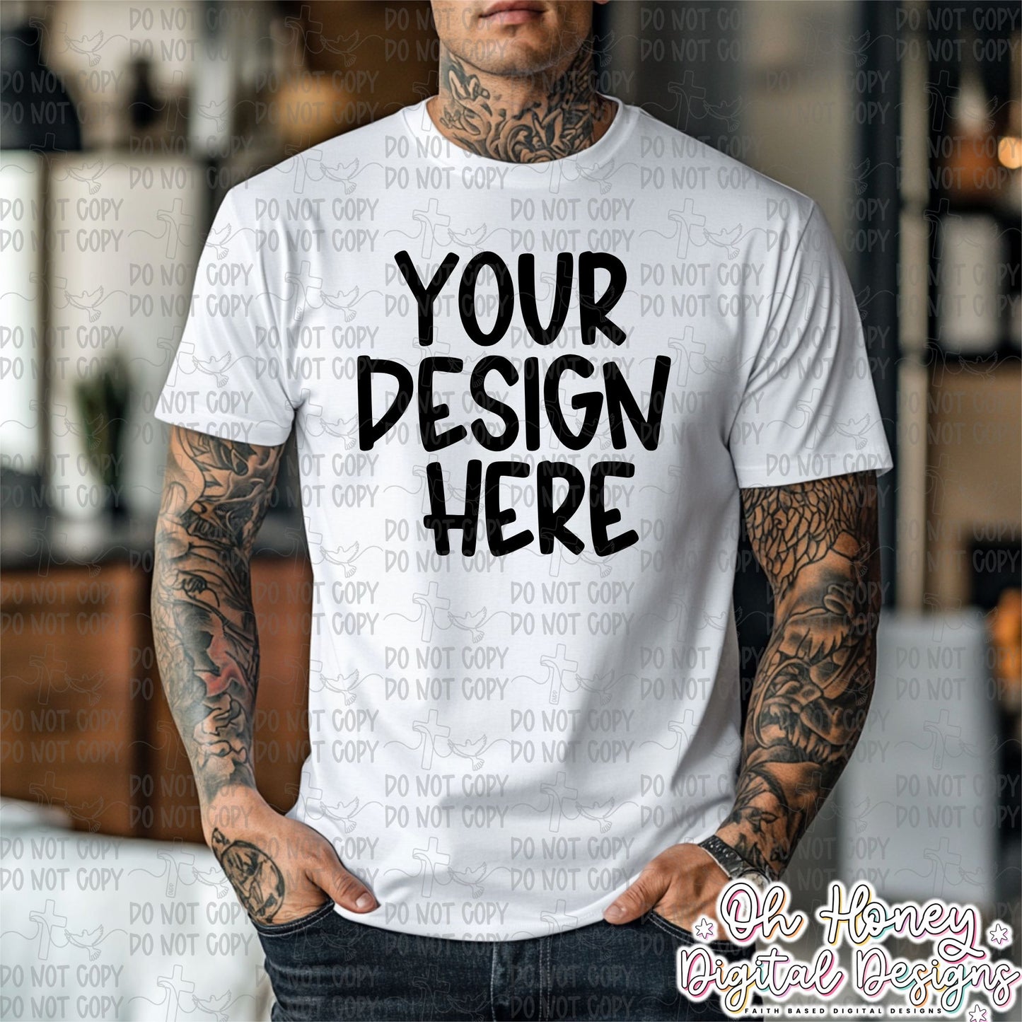 Unbranded White T-Shirt - Men - Tattoo - Mockup