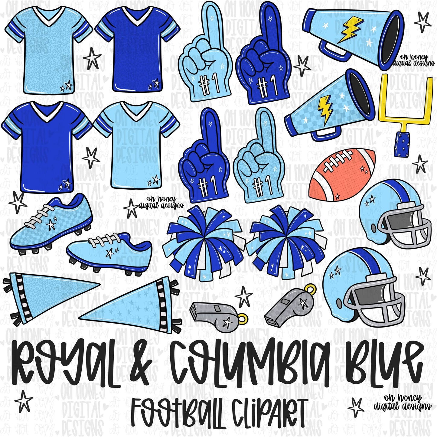 Royal & Columbia Blue Football Clipart