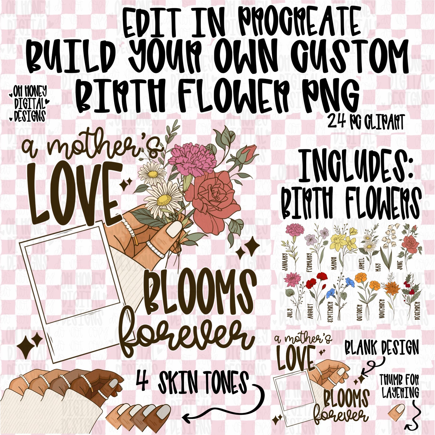 24pc Design Template + Flower Clipart - A Mother’s Love Blooms Forever