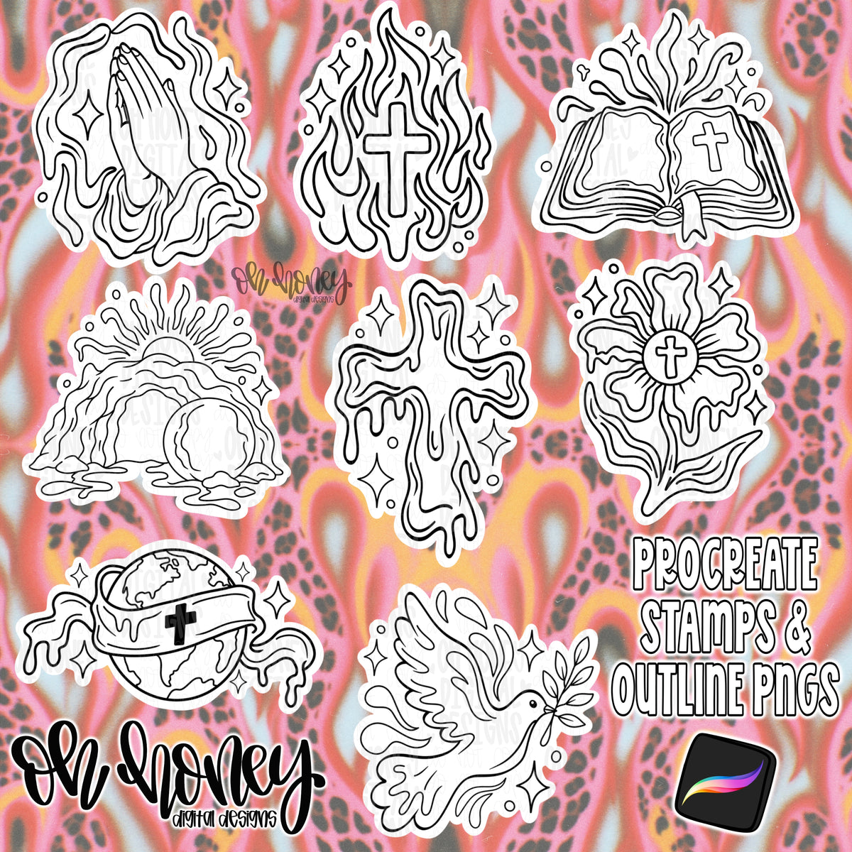 Groovy Gospel Procreate Stamps & Outline PNGs