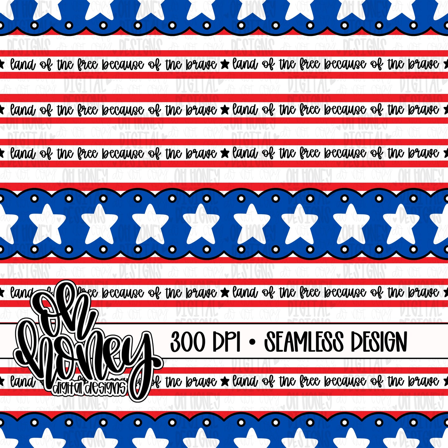 Stars & Stripes - Land of the Free - Horizontal - SEAMLESS
