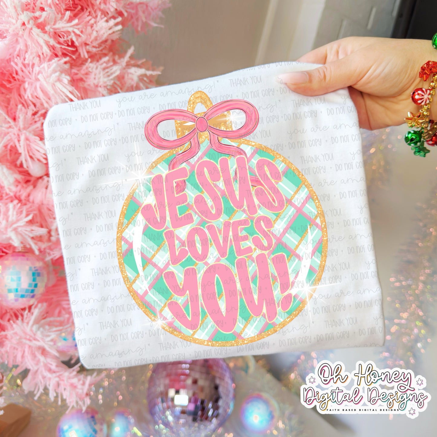 Jesus Loves You Ornament - Gingham - PNG - OCTOBER 2025