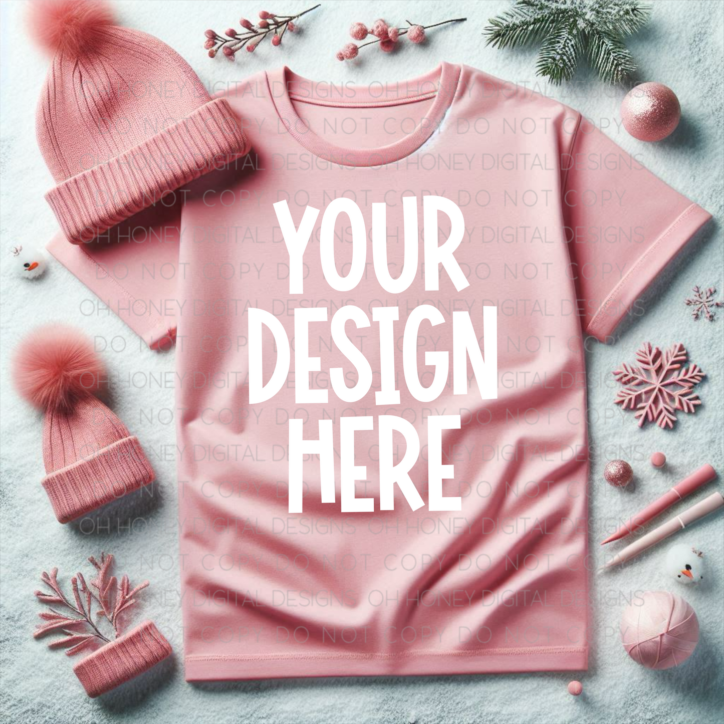 Unbranded Pink T-shirt Winter Mockup