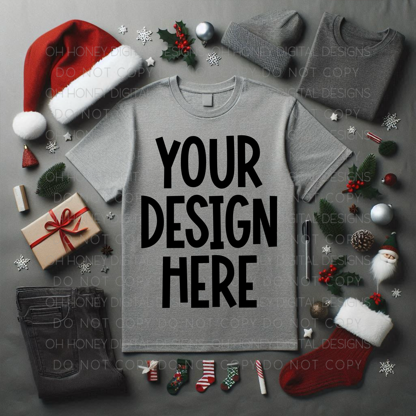 Unbranded Grey T-Shirt Christmas Mockup