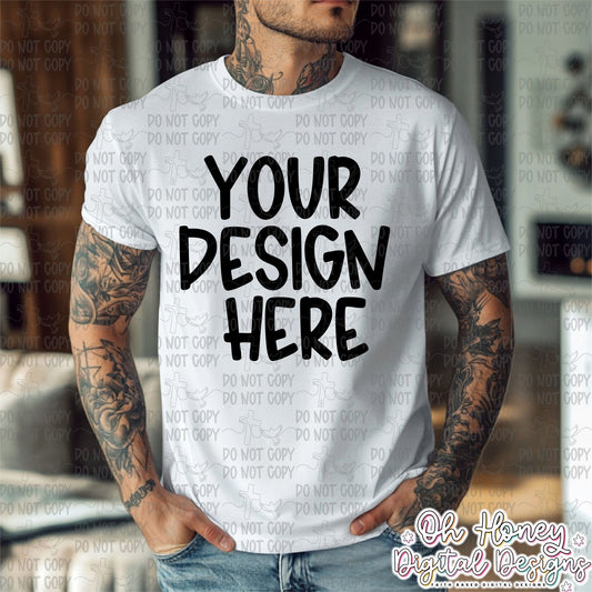 Unbranded White T-Shirt - Men - Tattoo - Mockup
