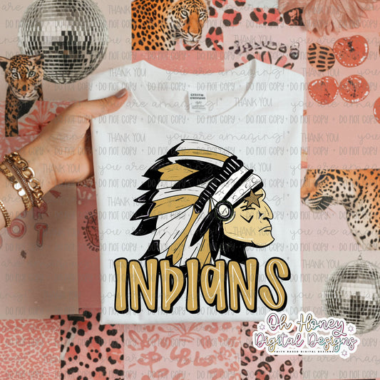 Gold & Black Indians - Mascot - PNG JUNE 2025
