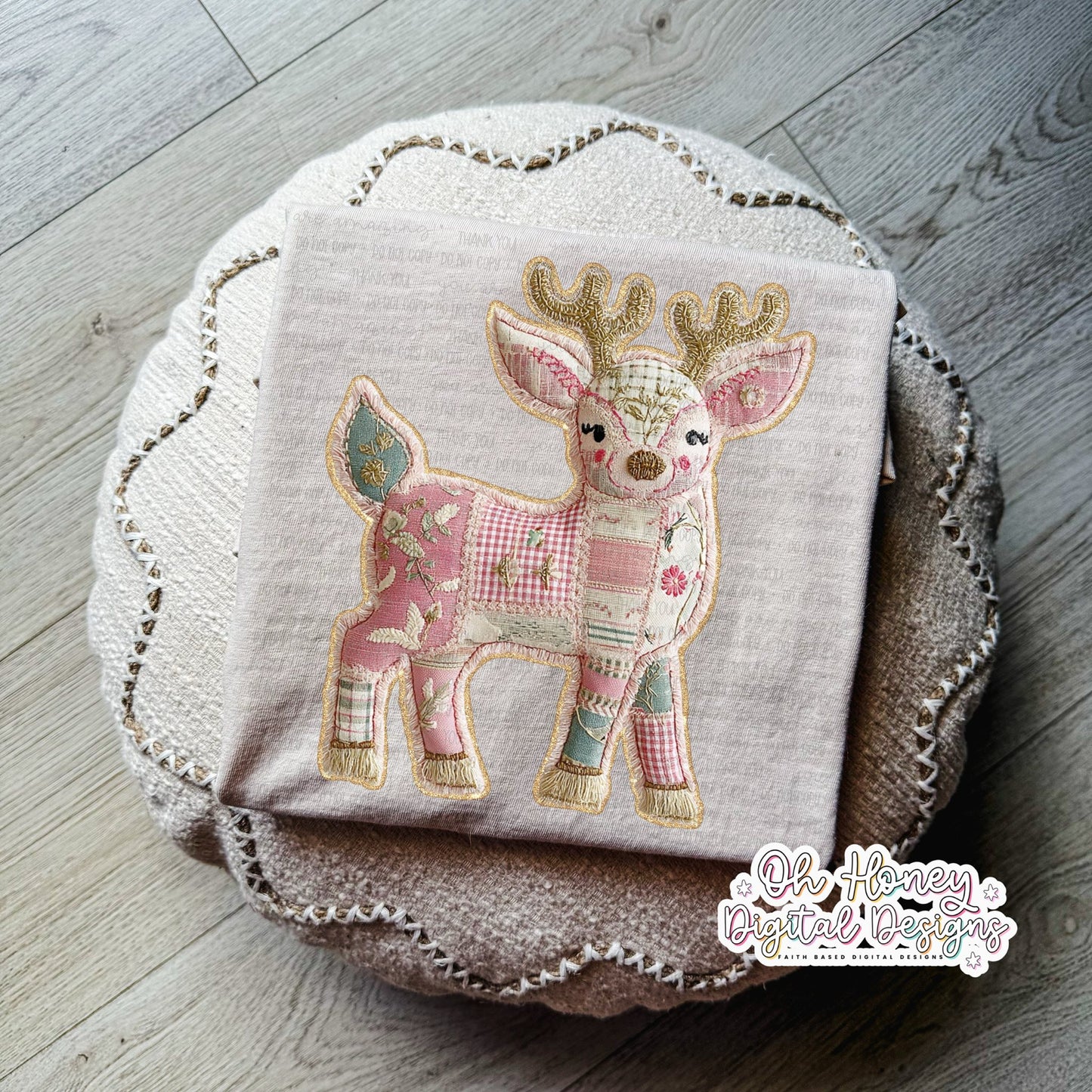 Pink Patchwork Reindeer - PNG - NOVEMBER 2025