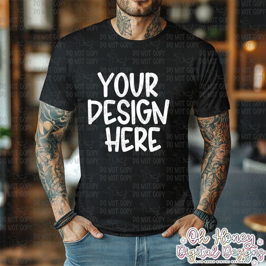 Unbranded Black T-Shirt - Men - Tattoo - Mockup