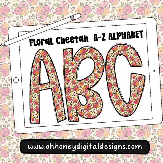 Floral Cheetah Alphabet Set