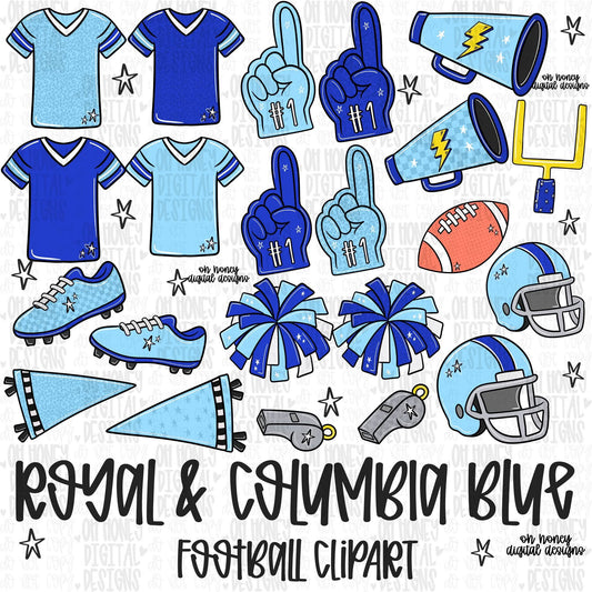 Royal & Columbia Blue Football Clipart