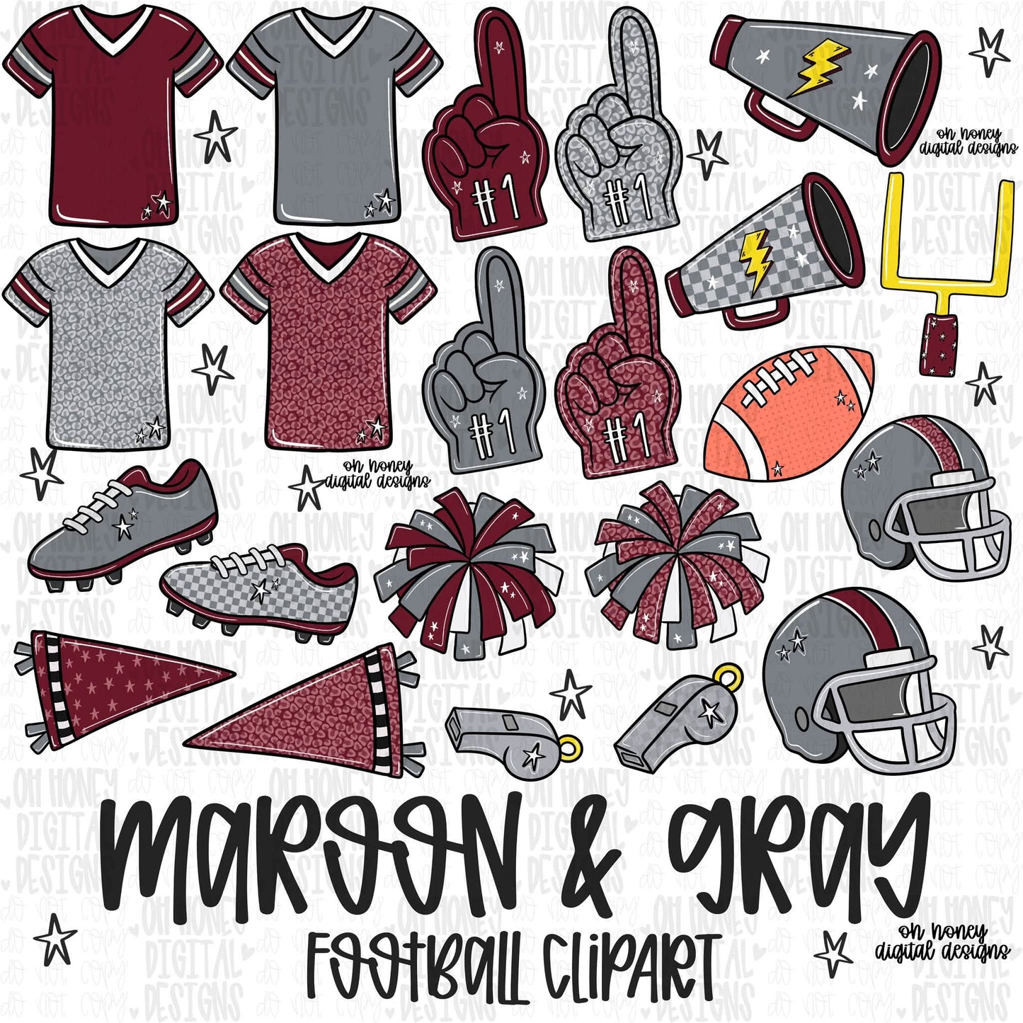 Maroon & Gray Football Clipart