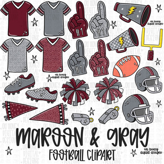 Maroon & Gray Football Clipart
