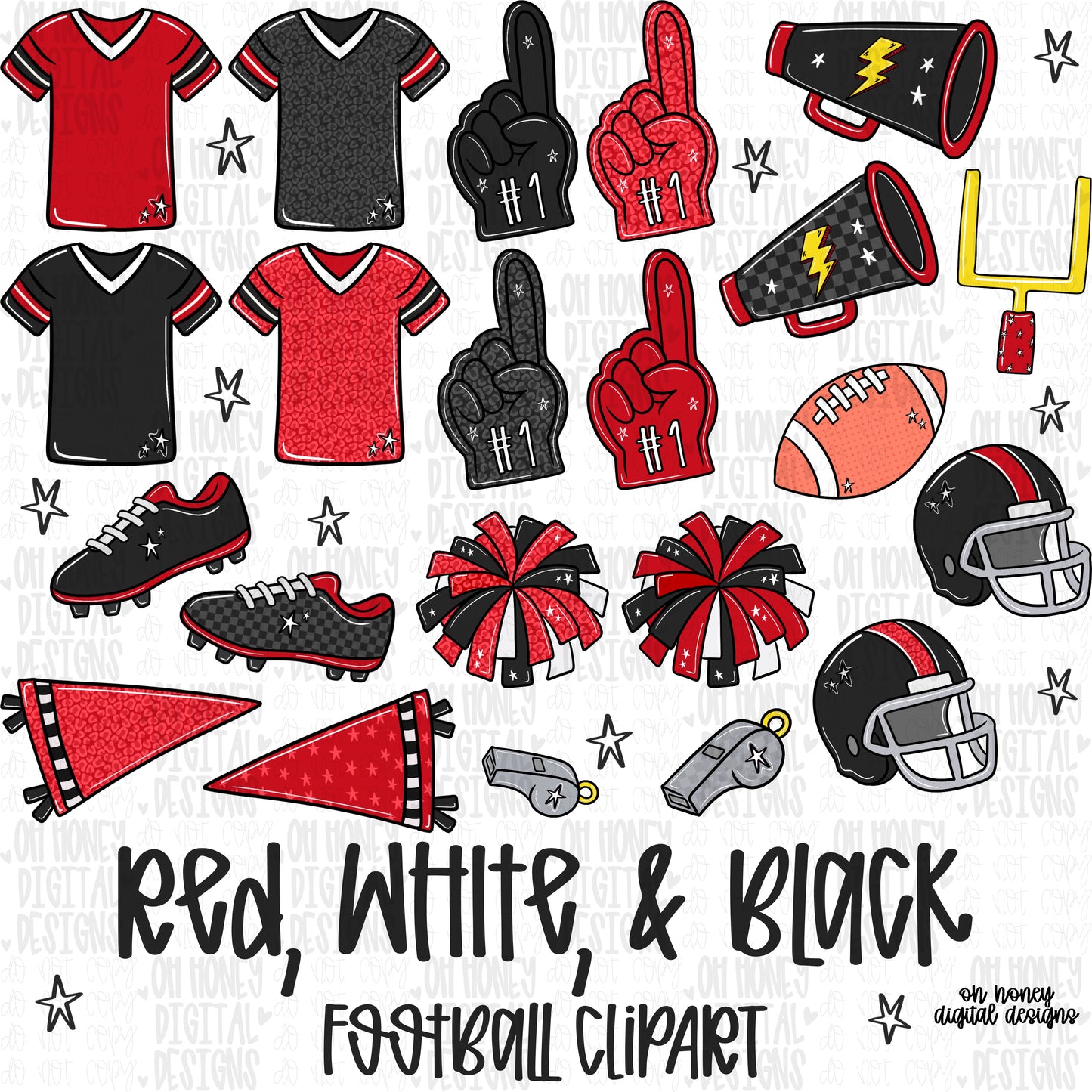 Red, Black, & White Football Clipart
