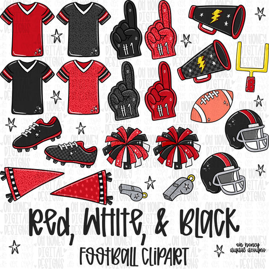 Red, Black, & White Football Clipart