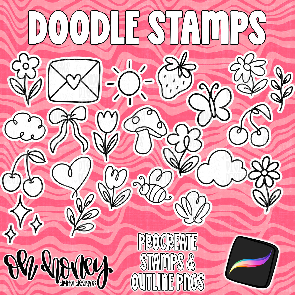 Doodles Procreate Stamps & Outline PNGs