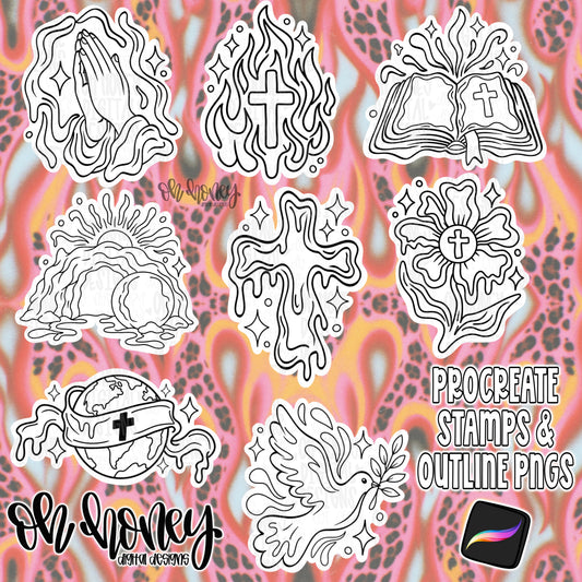 Groovy Gospel Procreate Stamps & Outline PNGs