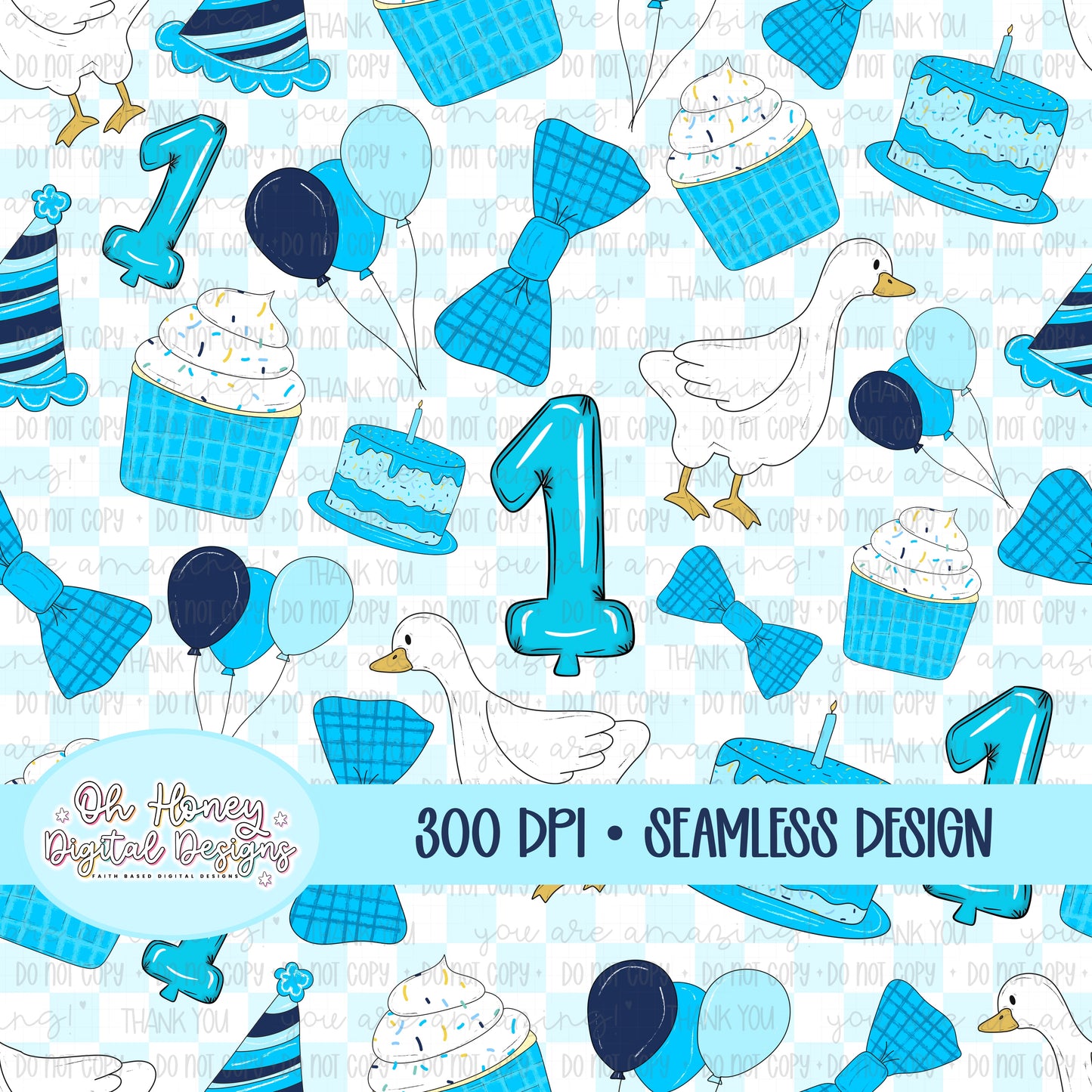 Silly Goose Birthday - BLUE #1 - SEAMLESS