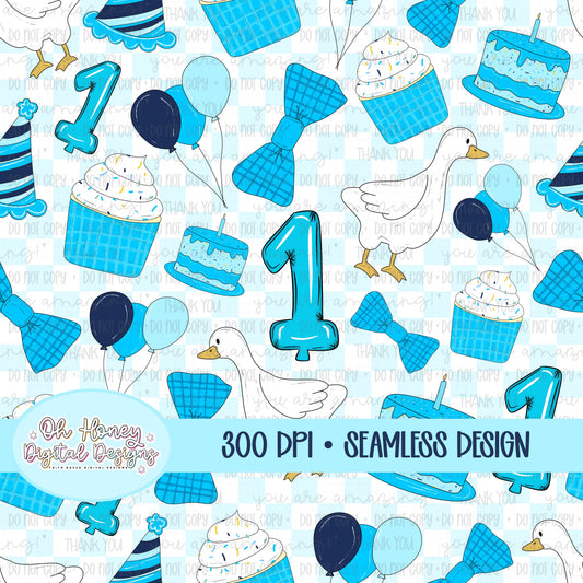 Silly Goose Birthday - BLUE #1 - SEAMLESS