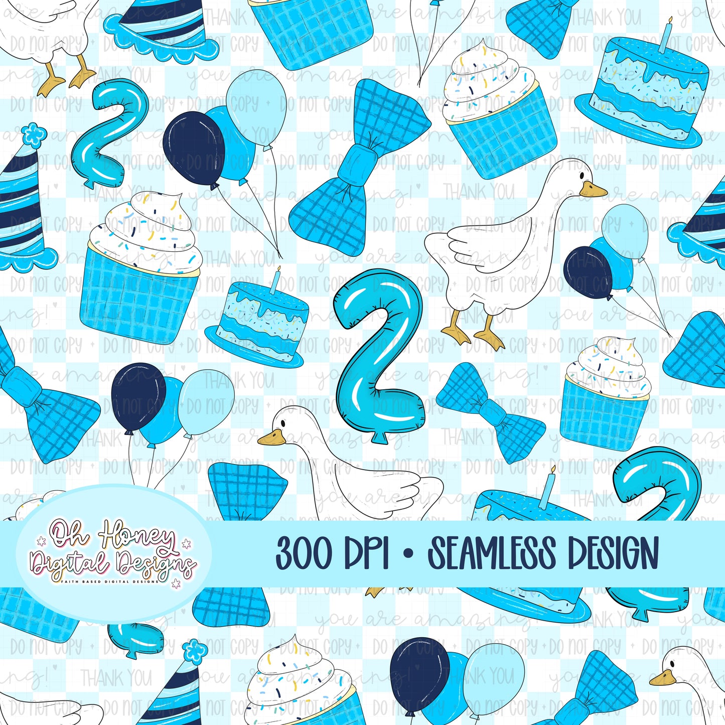 Silly Goose Birthday - BLUE #2 - SEAMLESS