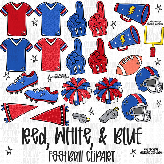 Red, Blue, & White Football Clipart