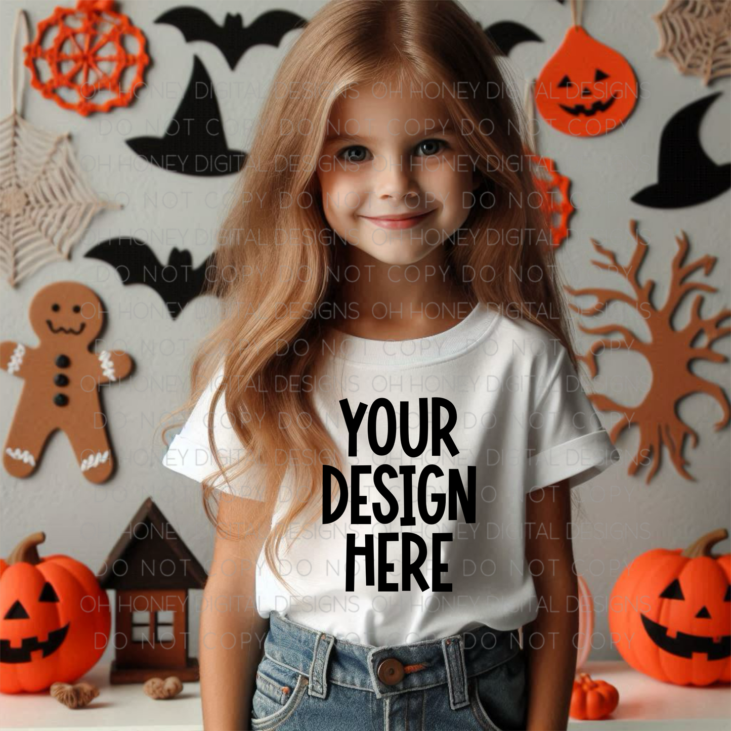 Unbranded White T-Shirt Girls Halloween Mockup