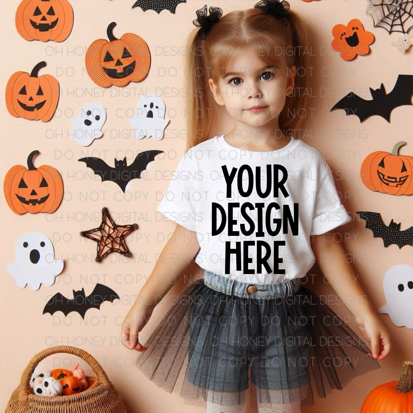 Unbranded White T-Shirt Girls Halloween Mockup