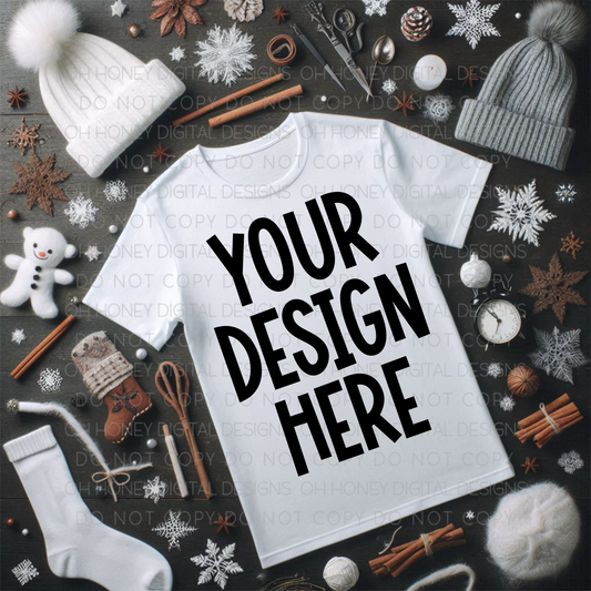 Unbranded White T-Shirt Winter Mockup