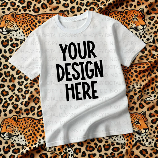 Unbranded White T-shirt Leopard Background Mockup