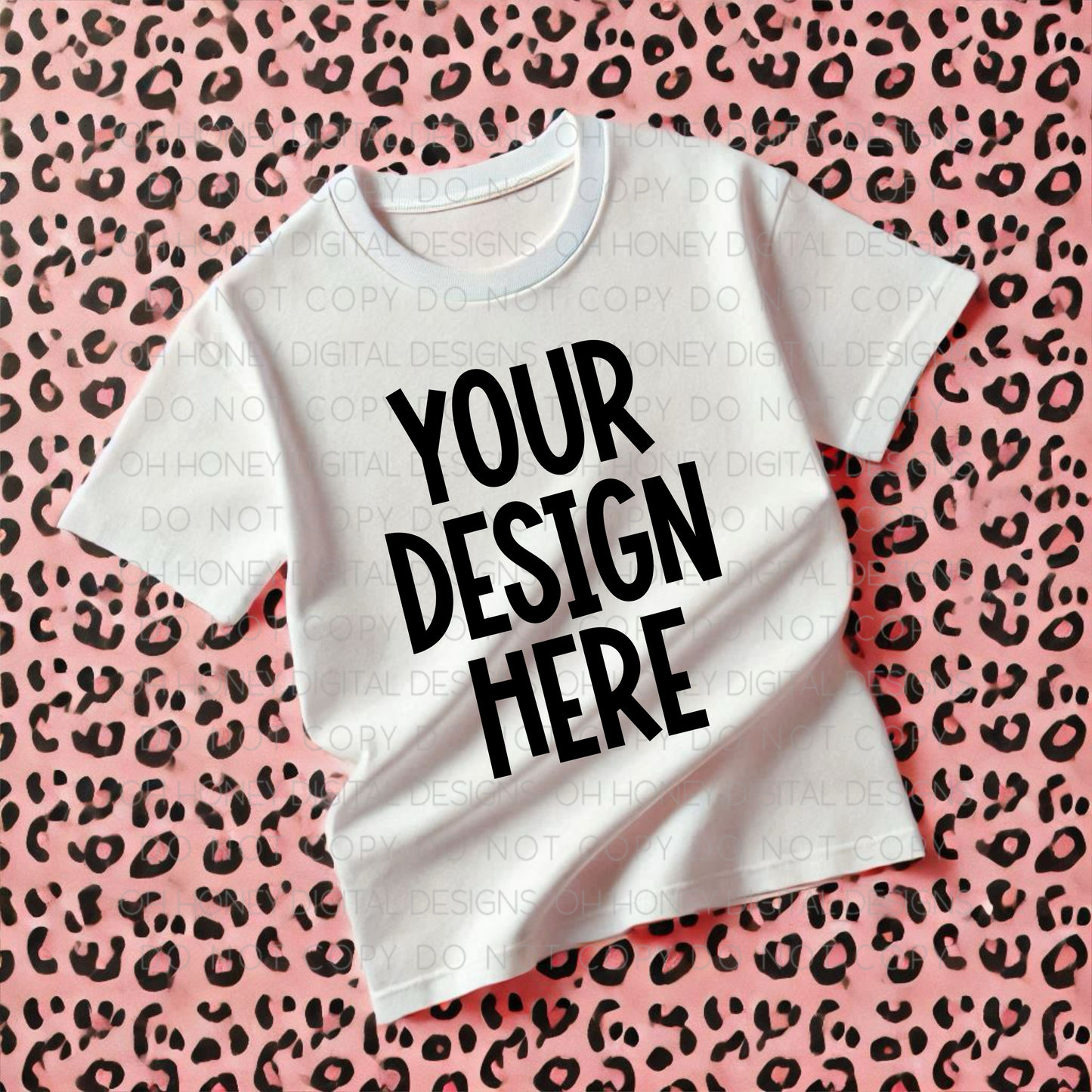 Unbranded White T-Shirt Pink Leopard Mockup