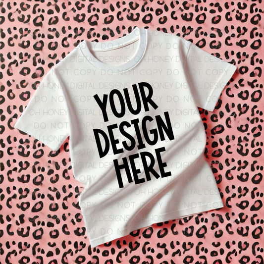 Unbranded White T-Shirt Pink Leopard Mockup