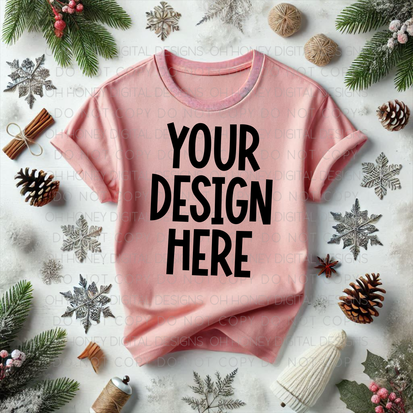 Unbranded Pink T-shirt Winter Mockup