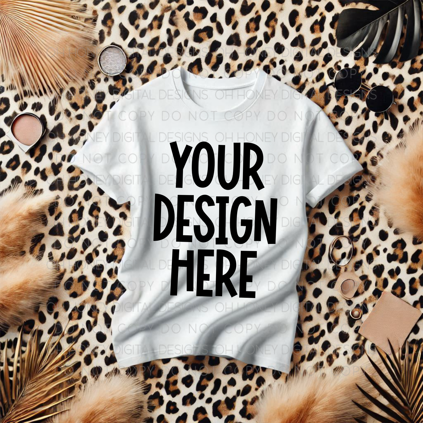 Unbranded White T-shirt Leopard Aesthetic Mockup
