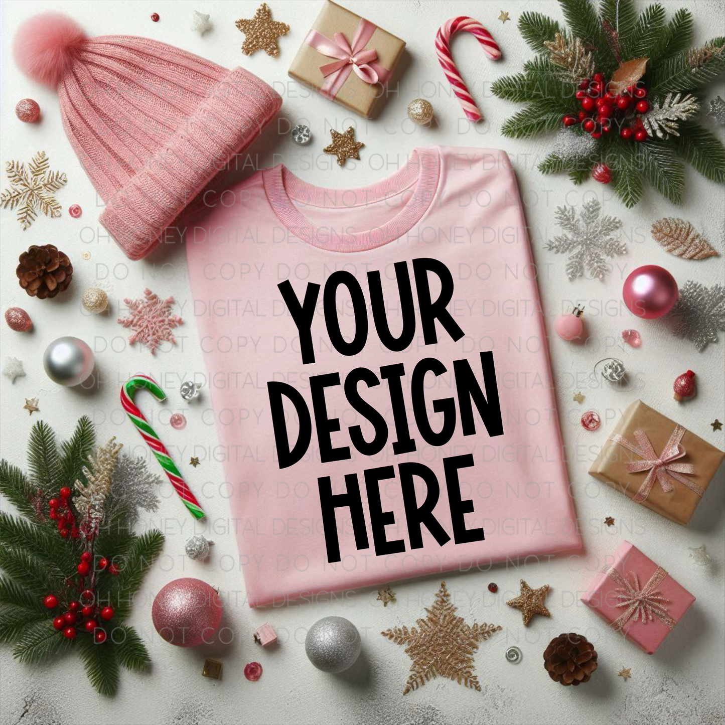 Unbranded Pink T-Shirt Christmas / Winter Mockup