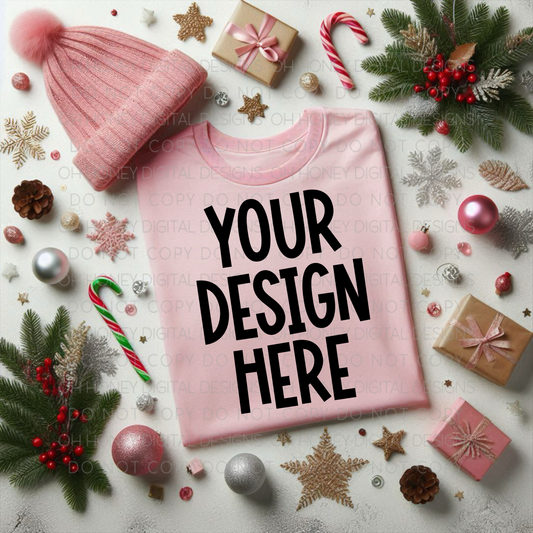Unbranded Pink T-Shirt Christmas / Winter Mockup