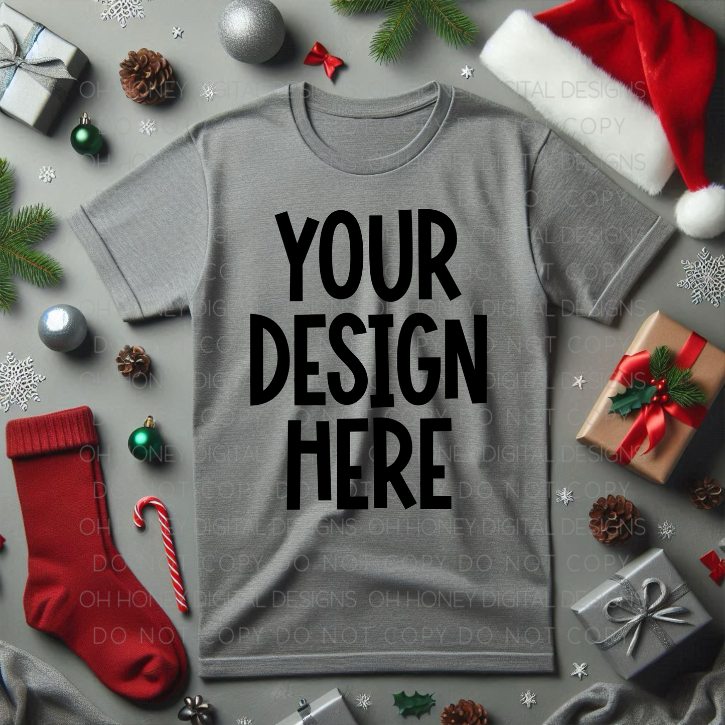 Unbranded Grey T-Shirt Christmas Mockup