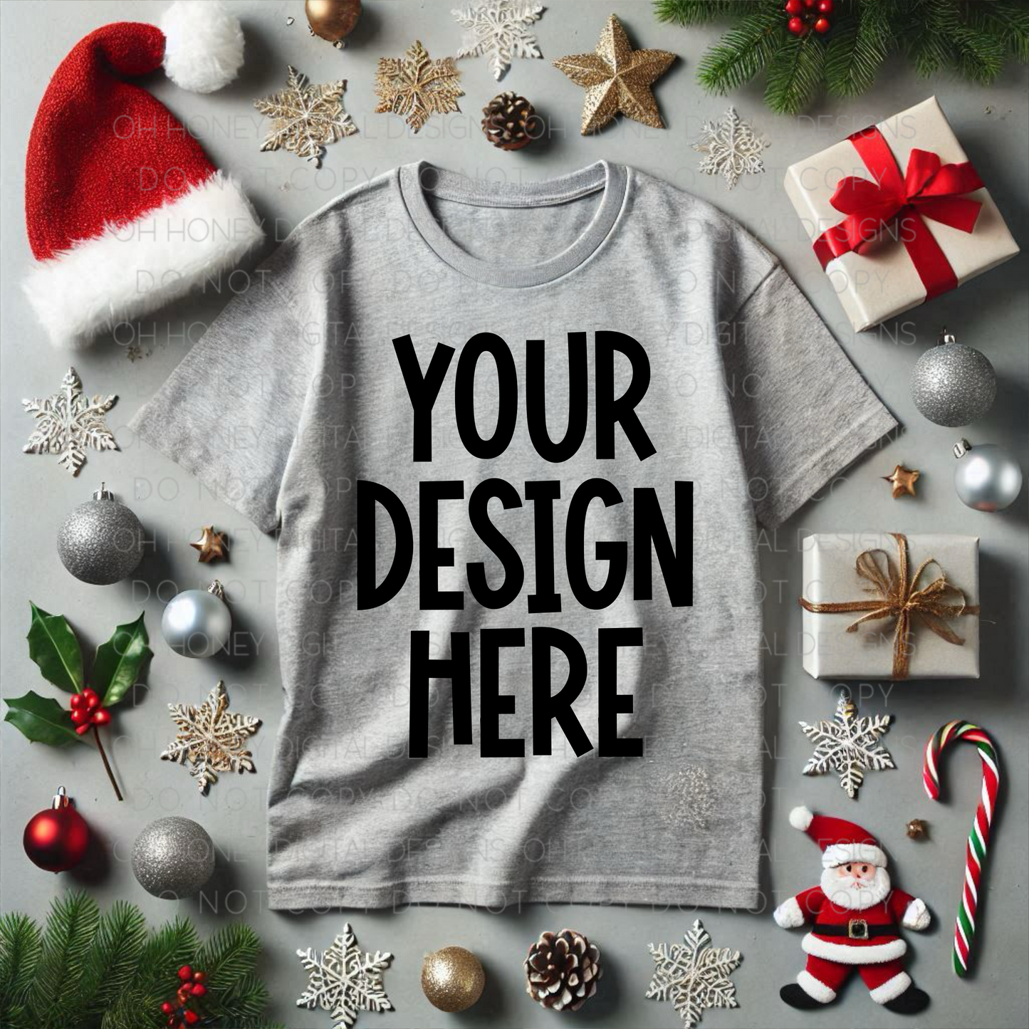 Unbranded Grey T-Shirt Christmas Mockup