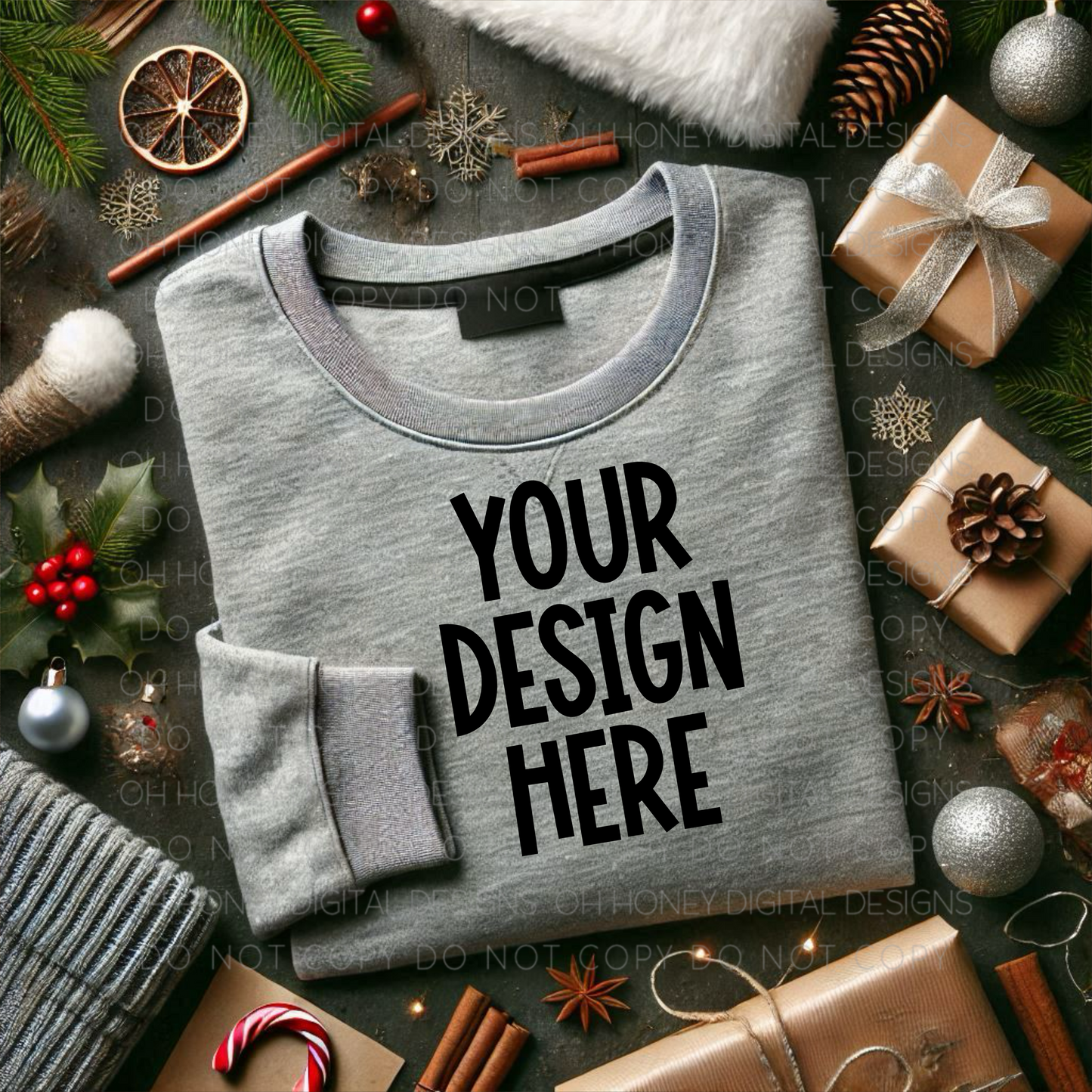 Unbranded Grey Sweatshirt Christmas/Holiday Mockup