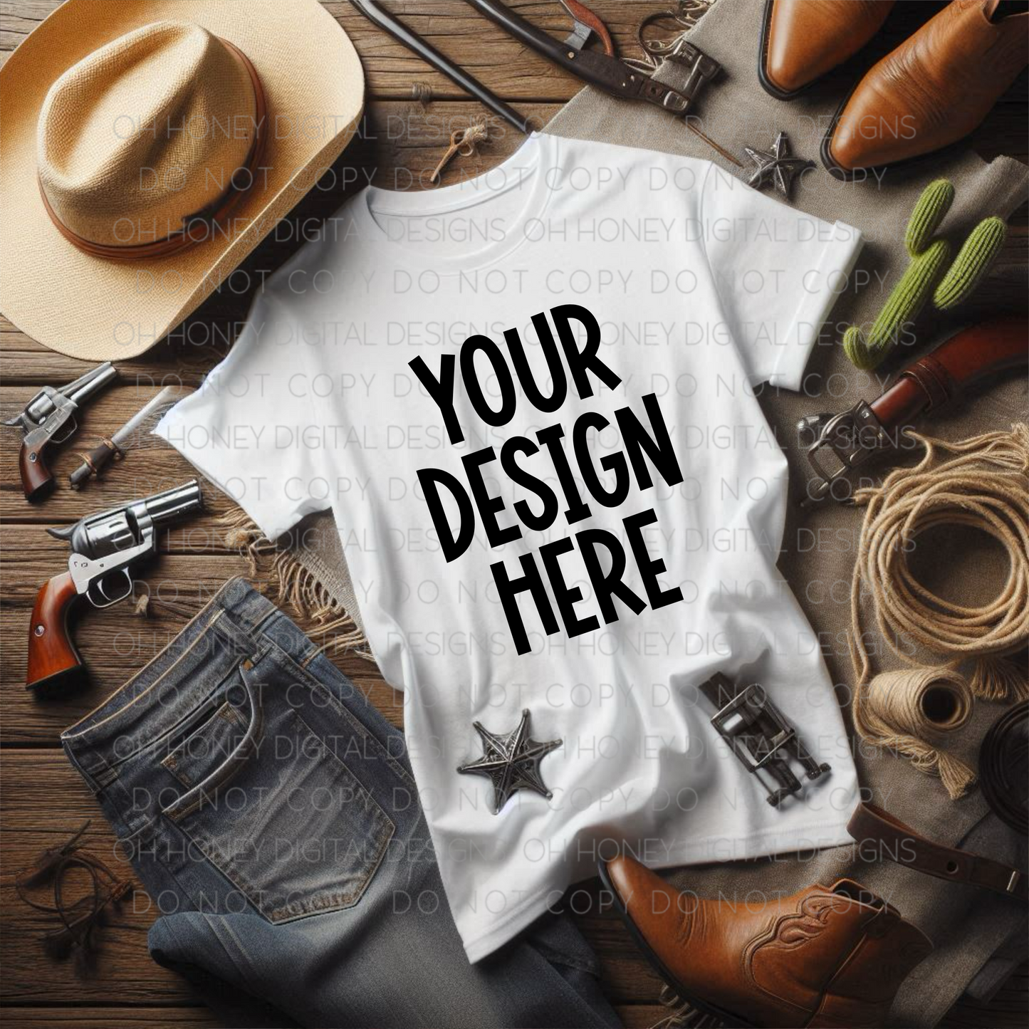 Unbranded White T-shirt Western Mockup