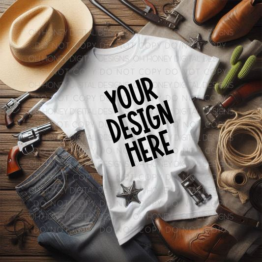 Unbranded White T-shirt Western Mockup