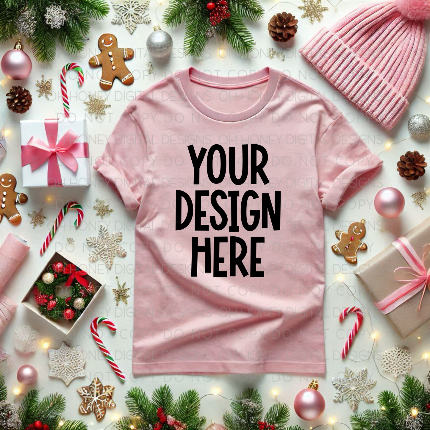 Unbranded Pink T-Shirt Christmas Mockup