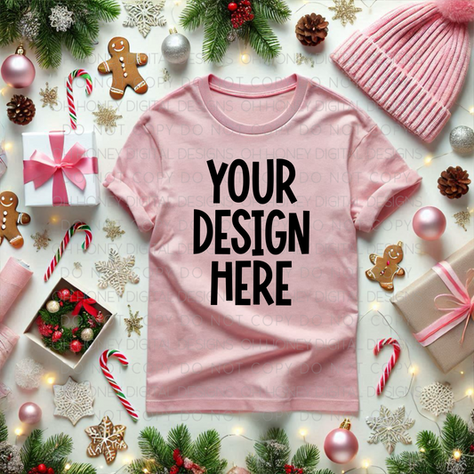 Unbranded Pink T-Shirt Christmas Mockup