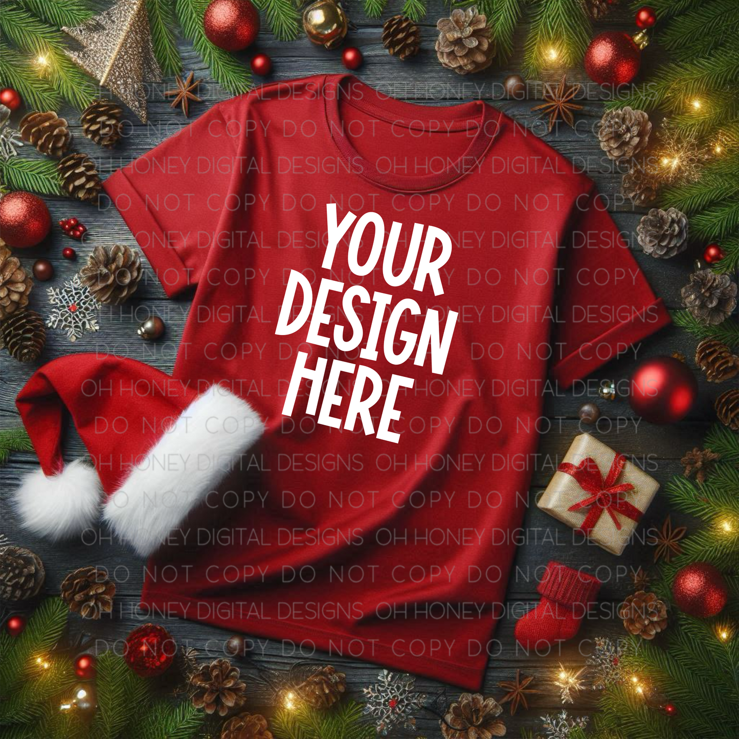 Unbranded Red T-Shirt Christmas Mockup