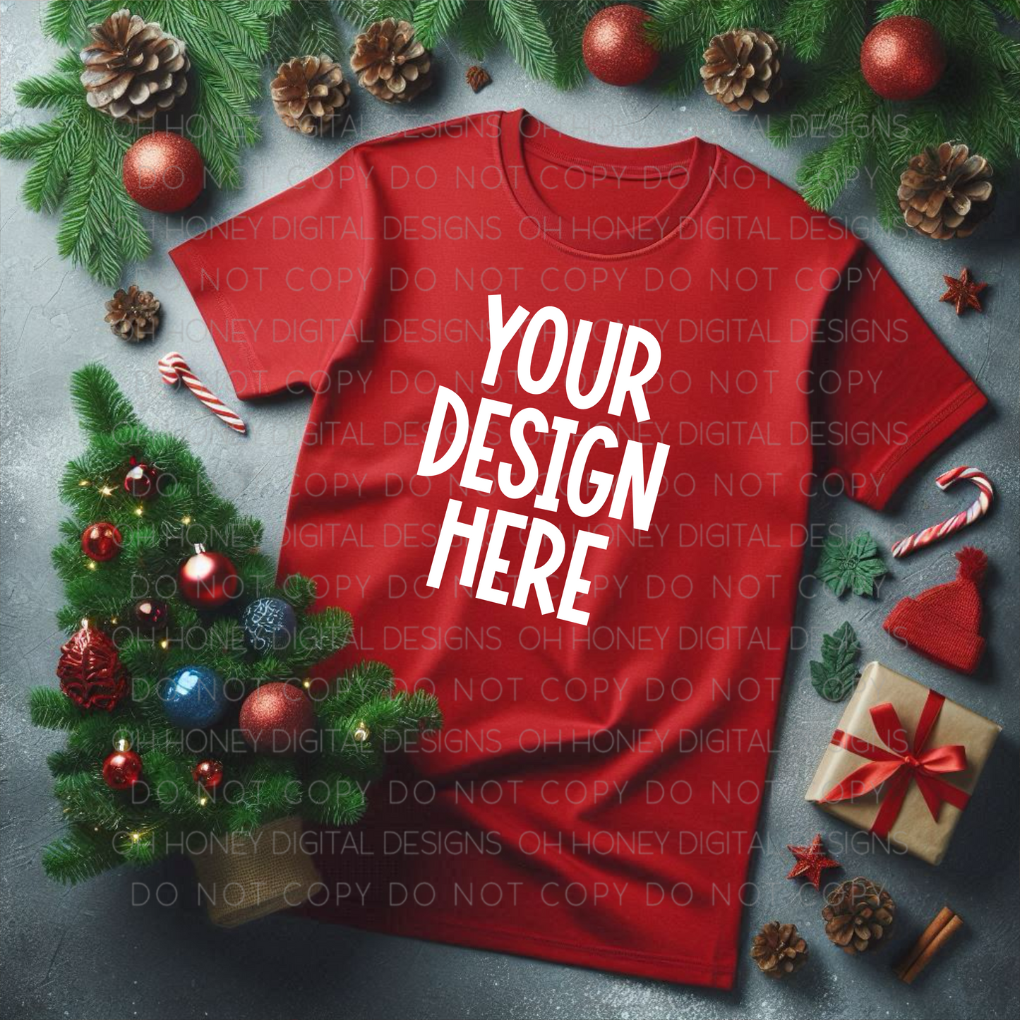 Unbranded Red T-Shirt Christmas Mockup