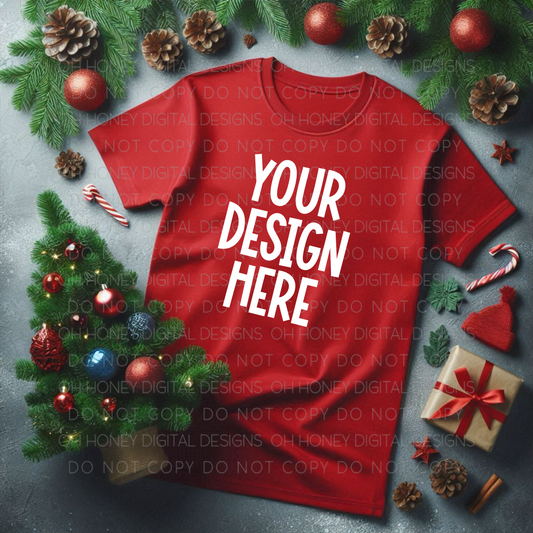 Unbranded Red T-Shirt Christmas Mockup