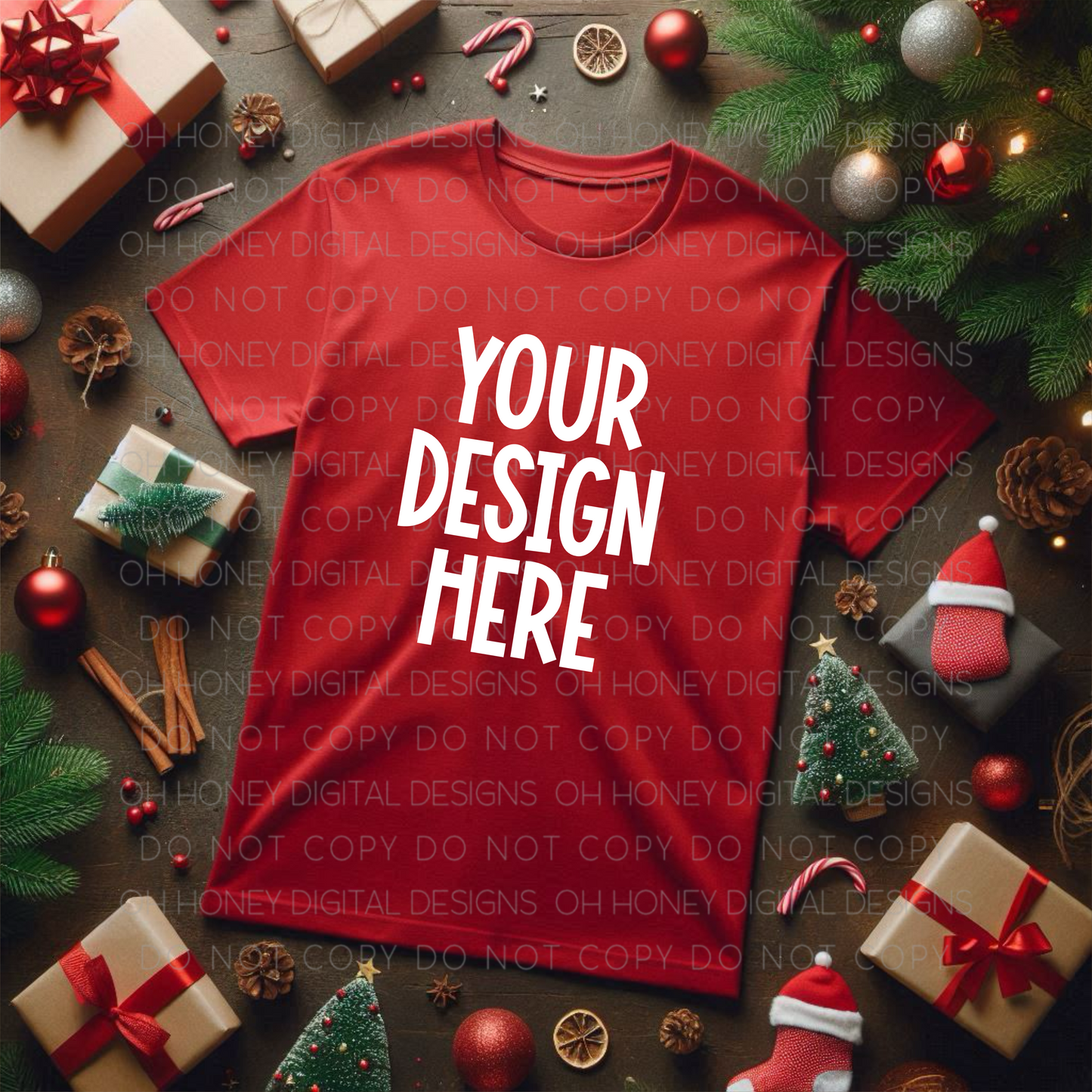 Unbranded Red T-Shirt Christmas Mockup