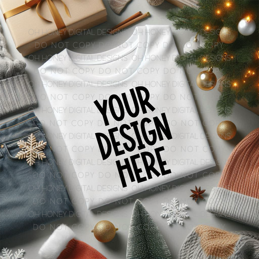 Unbranded White T-Shirt Christmas Mockup